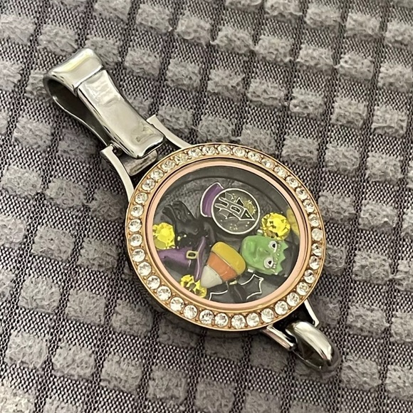 Origami Owl Lanyard Locket Silver Rose Gold Crystals Multiple Halloween Charms - Picture 9 of 13